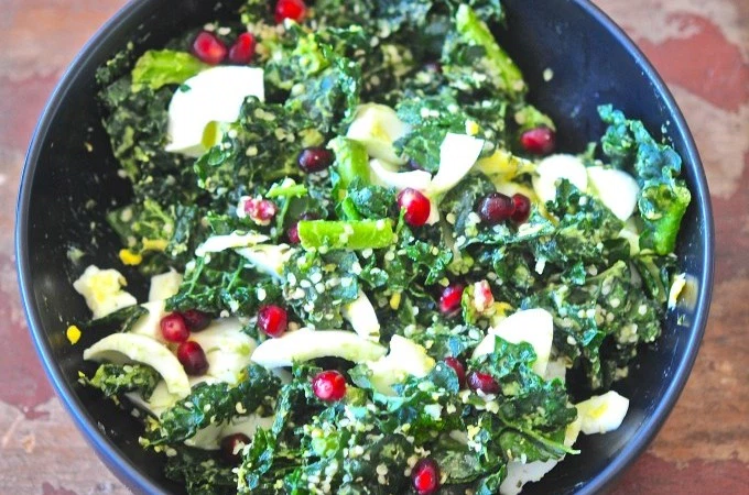 Breakfast kale and pomegranate salad-