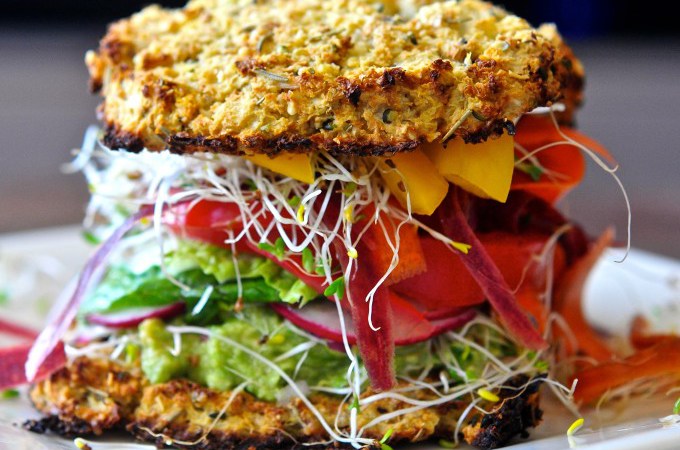 Cauliflower Bread Veggie Sandwich with Avocado Spread